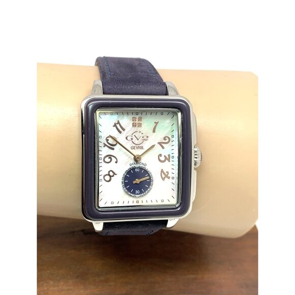 GV2 by Gevril Women's Watch 9260 Swiss Quartz Mother of Pearl Dial Blue Leather - Picture 10 of 13